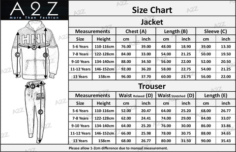 Kids Boys Girls Tracksuit Designer HNL Zipped Top Bottom Jogging Suit 7-13 Years