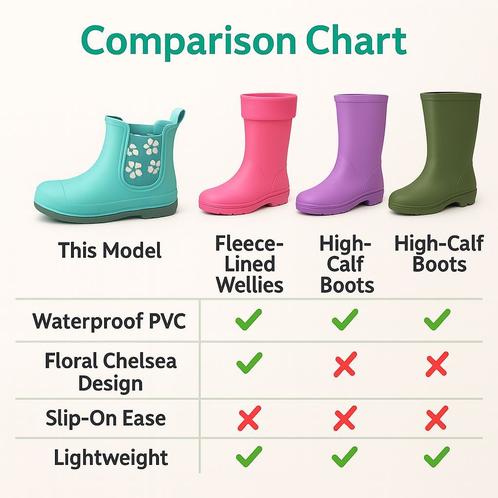 A2Z 4 Kids Girls Waterproof Chelsea Rain Boots Floral Side Panels PVC Wellies