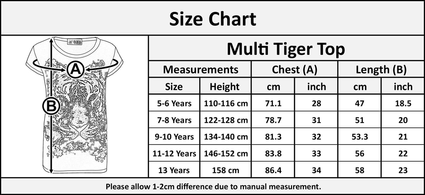 Girls Top Tiger Face Print Stylish Fahsion Trendy T Shirt Top New Age 7 8 9 10 11 12 13 Years
