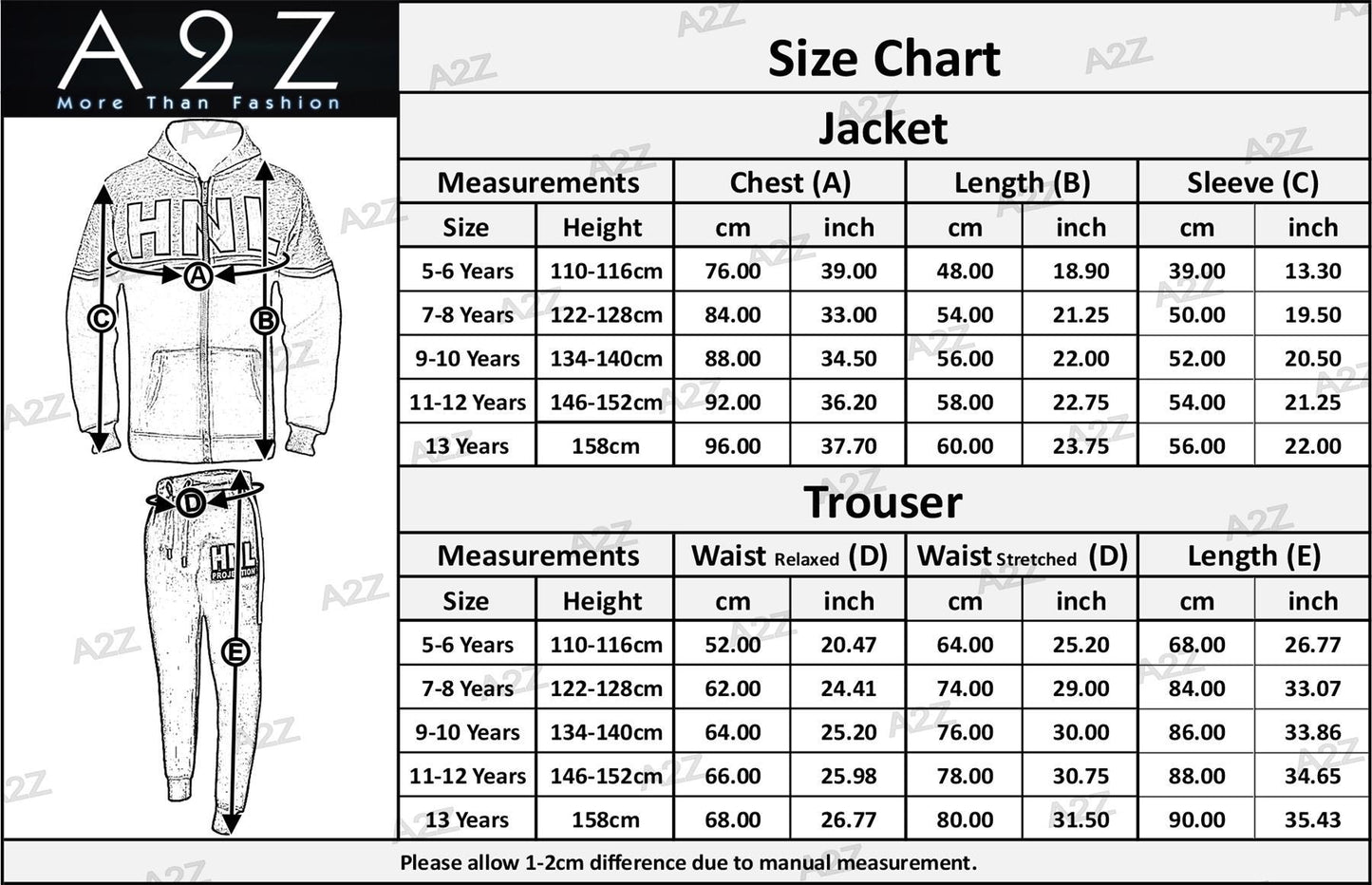 Kids Boys Girls Tracksuit Designer HNL Zipped Top Bottom Jogging Suit 7-13 Years