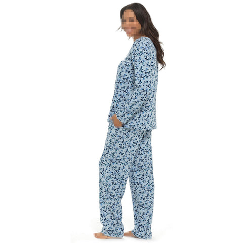 Ladies Pyjamas Set Blue Polar Fleece Lounge Suit Sleepwear Button Placket PJS