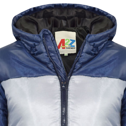 Kids Girls Boys Contrast Panel Jackets Hooded Padded Quilted Warm Coats 5-13 Yr