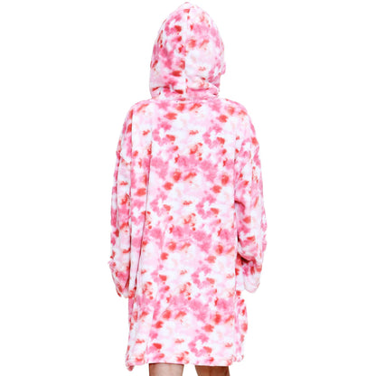 Kids Girls Boys Oversized Hoodie Blue Tartan Printed Snuggle Soft Fleece Blanket