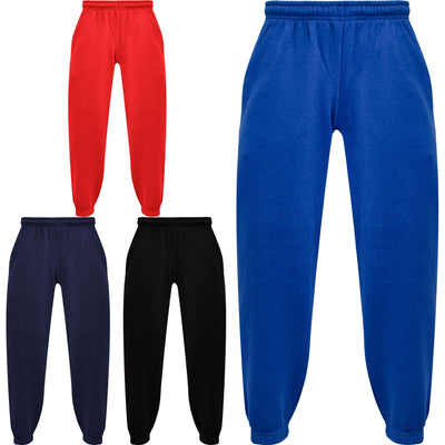 Kids Girls Boys Plain Jogging Bottoms Cuffed Joggers Sweatpants Trousers 2-14 Yr