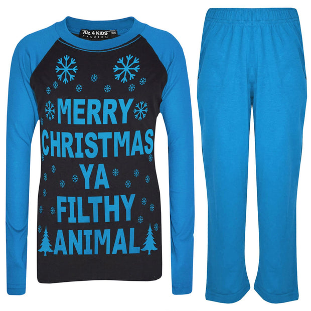 A2Z 4 Kids Pjs Girls Boys Merry Christmas Ya Filthy Animal Black & Blue Print Christmas Pajamas Set Age 2 3 4 5 6 7 8 9 10 11 12 13 Years