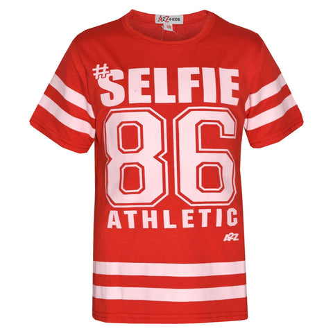 Girls Top Kids Designer's #Selfie 86 Athletic Print Fashion T Shirt Top 7-13 Yr