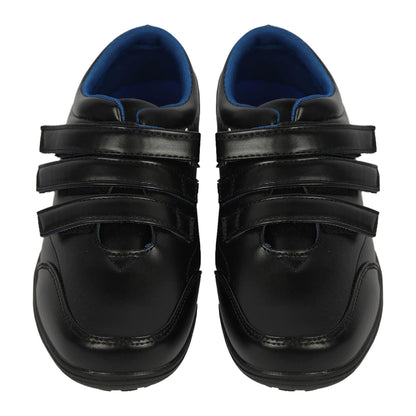 Kids Boys Teens School Shoes Black PU Leather Velcro Strap Trainers Size 10 to 7