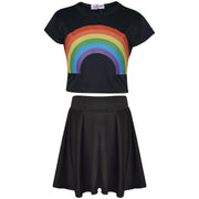 A2Z 4 Kids Girls Crop Top & Skirt Sets Designer's Rainbow Print Black Trendy Floss Fashion Belly Shirt & Skirts Trendy T Shirt Tops Tees & Bottom Set New Age 5 6 7 8 9 10 11 12 13 Years