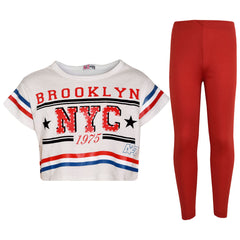 Kids Girls Tops Brooklyn NYC 1975 Stylish Crop Top Legging Lounge Wear Set 5-13Y