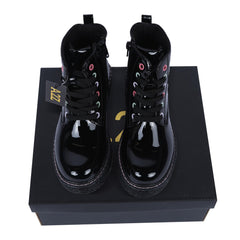 A2Z 4 Kids Girls Teens Ladies School Shoes Black Patent Glitter Heart Ankle Boot