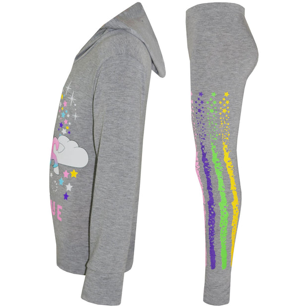 A2Z 4 Kids Girls Dabbing Unicorn Unique Tracksuit Designer's Rainbow Floss Hooded Grey Top & Legging Lounge Wear New Age 7 8 9 10 11 12 13 Years