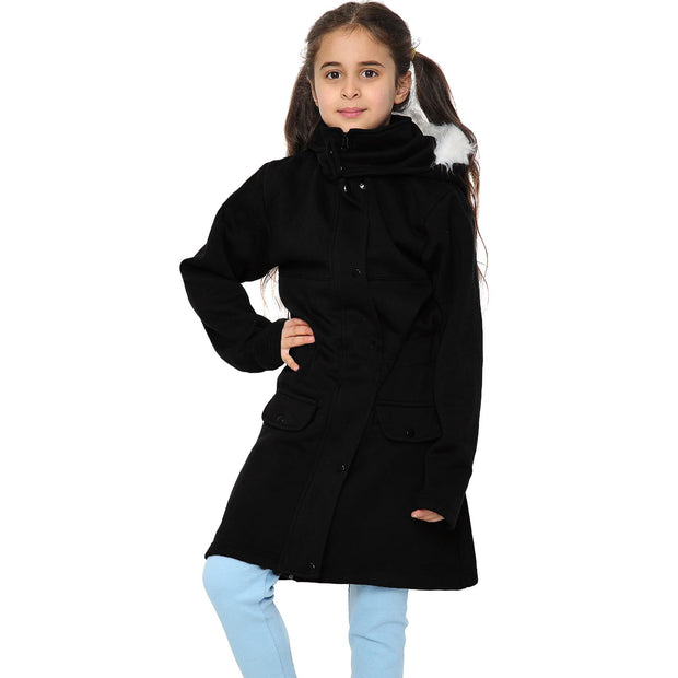 A2Z 4 Kids Black Parka Jacket Faux Fur Hooded Coat Drawstring Waist Fashion Girls Age 5-13 Years