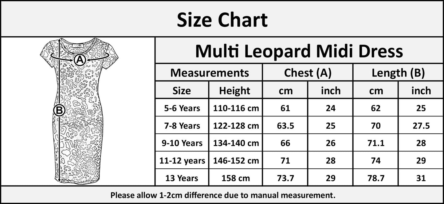 Kids Girls Midi Dress Multi Leopard Print Party Fashion Leggings Age 7-13 Years