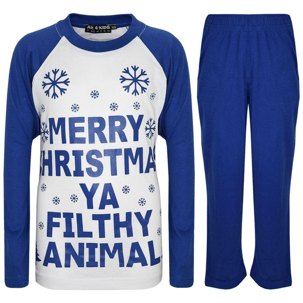 A2Z 4 Kids Girls Boys PJS Merry Christmas Ya Filthy Animal Print Royal Blue Christmas Pajamas Set Age 2 3 4 5 6 7 8 9 10 11 12 13 Years