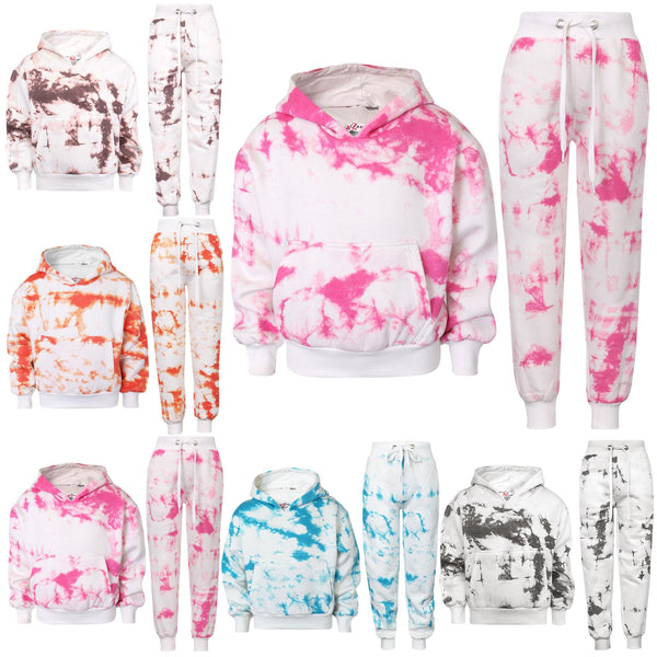 Kids Cropped Tie Dye Tracksuit Hoodie Jogging Sweatpants Girls Age 5-13 Years