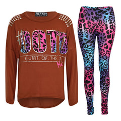 Kids Girls #OOTD Print Long Sleeves Top & Matching Fashion Legging Set 7-13 Year