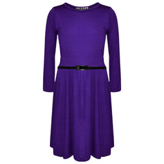 Girls Skater Dress Kids Party Fashion Dresses With Free Belt 3/4 Sleeves 7-13 Yr