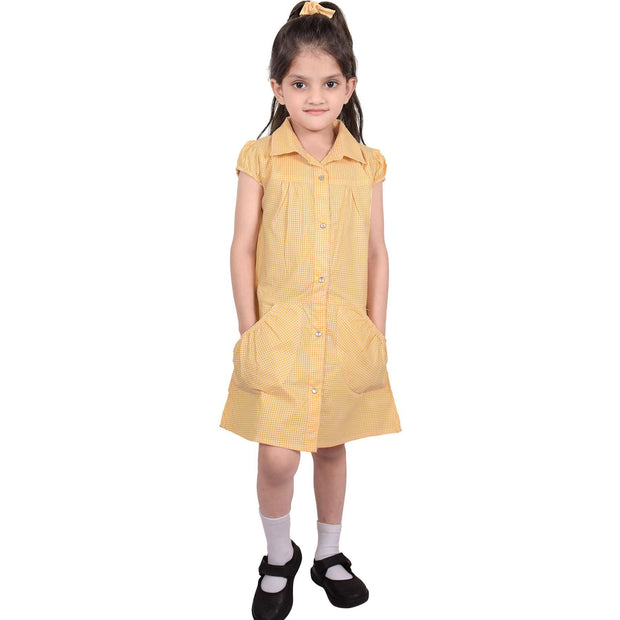 Girls Uniform School Dress Gingham Check Printed Dress With Matching Scrunchies - A2Z 4 Kids