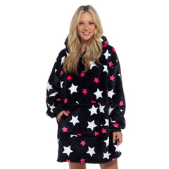 A2Z Ladies Oversized Hoodie Blanket Stars Sherpa Soft Fleece Hooded One Size
