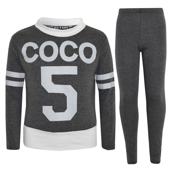 Girls Top Kids COCO 5 Print Trendy Crop Top & Fashion Legging Set Age 7-13 Years