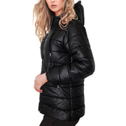 A2Z Mens Ladies Hooded Silver Zipped Puffer Black Jacket Padded Long Sleeves Coat Fashion Jacket S-XXL