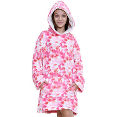 Kids Girls Boys Oversized Hoodie Blue Tartan Printed Snuggle Soft Fleece Blanket