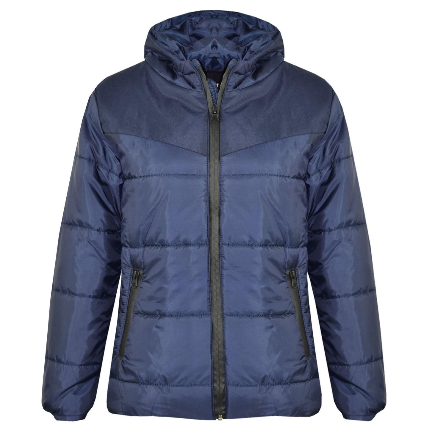Kids Jacket Girls Boys Padded Navy Puffer Hooded Zipped Coat Warm Thick Coats