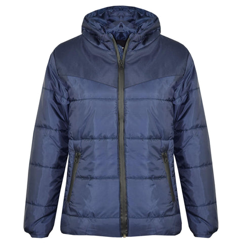 Kids Jacket Girls Boys Padded Navy Puffer Hooded Zipped Coat Warm Thick Coats