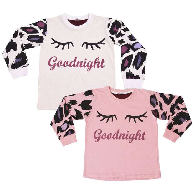 Kids Girls Goodnight Pyjamas Pack Of 2 PJs Leopard Sleepwear Loungewear Set - A2Z 4 Kids