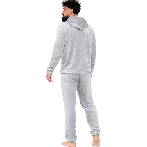 Mens Pyjamas Soft Warm Fleece Adults Hooded Pyjamas 2 Piece Gift Set For Mens