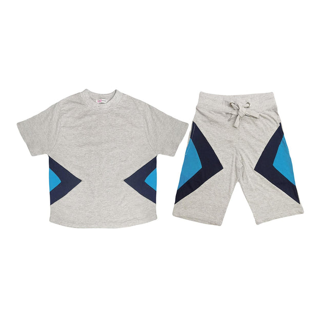 A2Z 4 Kids Girls Boys Shorts Set 100% Cotton Contrast Panelled Grey._Trendy Fashion Summer T Shirt Top & Short Pants Gymwear Outfit Clothing Sets Age 5 6 7 8 9 10 11 12 13 Years