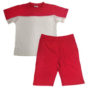 A2Z 4 Kids Two Colour Block Contrast Panel Red Top & Shorts Set Short Sleeves T Shirt Summer Outfit 2 Piece Activewear Girls Boys Age 5-13 Years