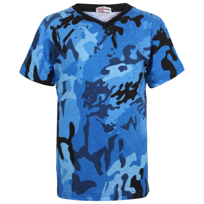 A2Z 4 Kids Boys Girls Basic T Shirt Camo Blue Back to School Short Sleeve V Style Crew Neck Casual Fashion 100% Cotton T Shirt New Age 2-13 Years