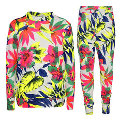 Kids Girls Tracksuit Neon Floral Tropical Print Lounge Suit Bottom Joggers 7-13