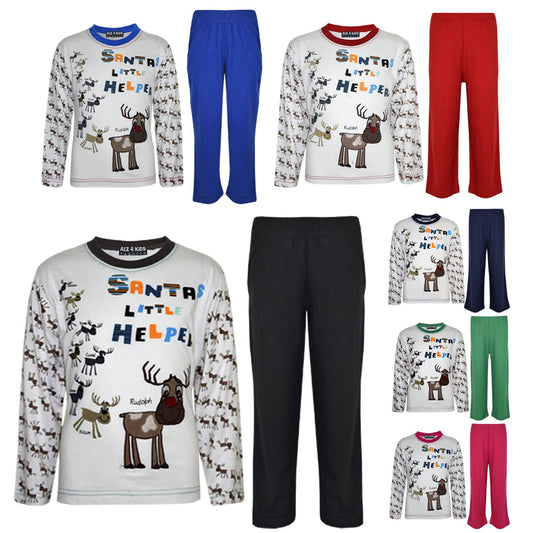 Girls Boys SANTAS LITTLE HELPER Christmas Pyjamas Reindeer Rudolph PJ's Age 1-7 Years