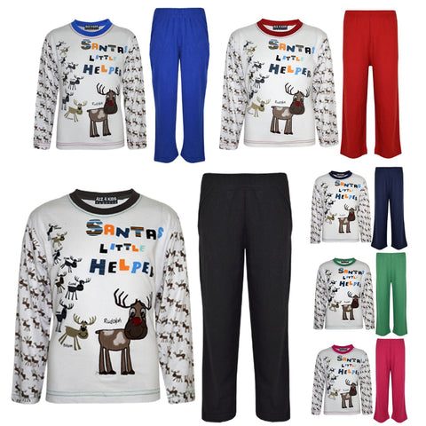 Girls Boys SANTAS LITTLE HELPER Christmas Pyjamas Reindeer Rudolph PJ's Age 1-7 Years