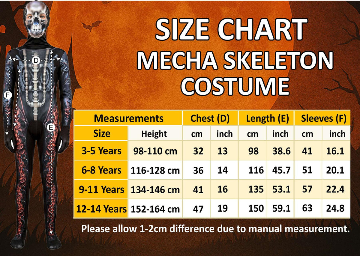 Boys Girls Mecha Skeleton Halloween Costume with Skull Mask Scary Jumpsuit 3-14