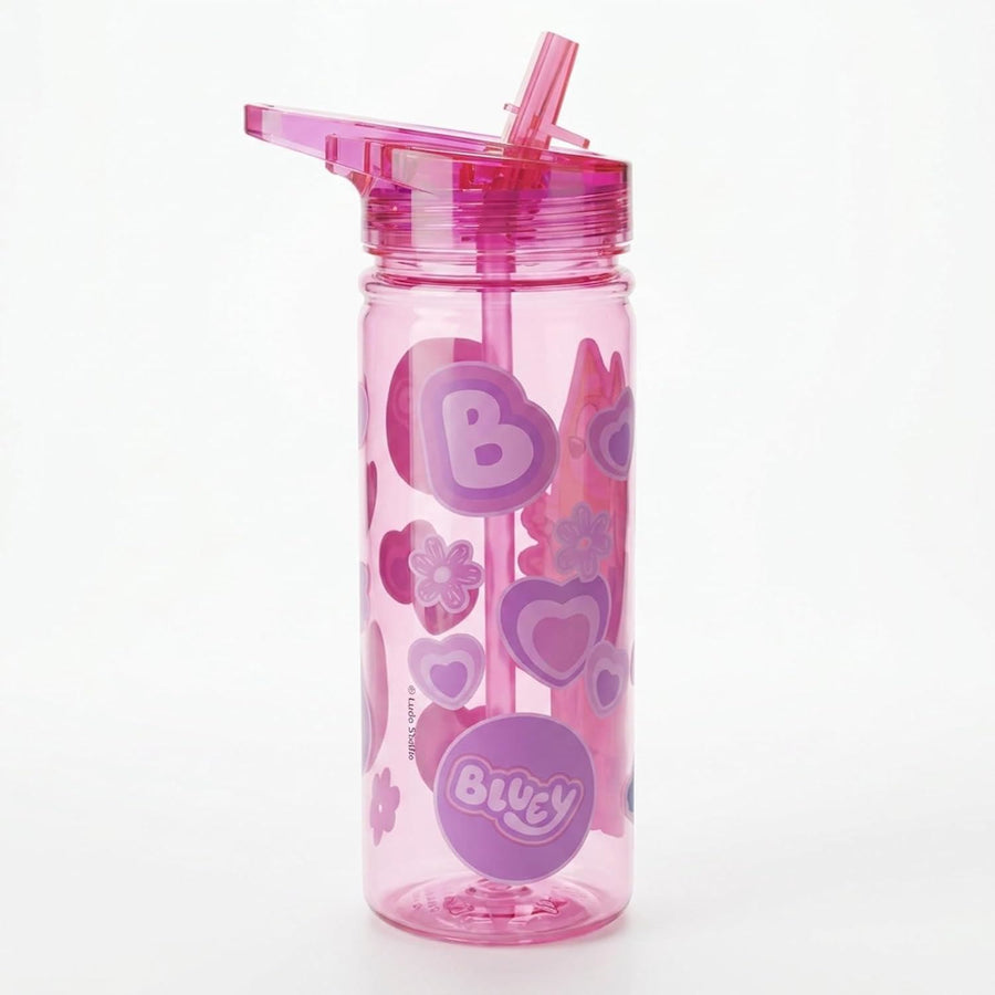 Bluey Kids Water Bottle 580ml Straw Carry Handle Reusable Plastic Drinks Bottle