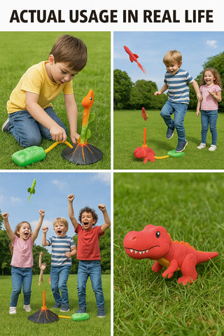 Kids Dinosaur Rocket Launcher Set with 3 Foam Rockets with Volcano Base Ages 3+