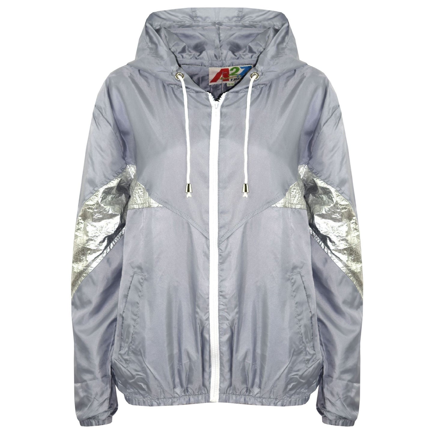 A2Z 4 Kids Girls Boys Windbreaker Jackets Metallic Panelled Hooded Raincoats