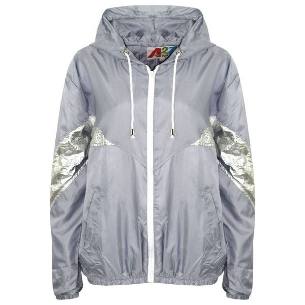 A2Z 4 Kids Girls Boys Windbreaker Jackets Metallic Panelled Hooded Raincoats
