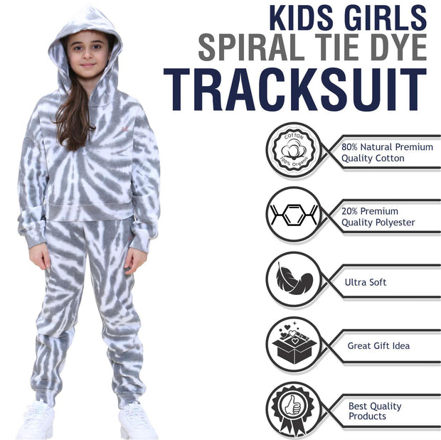 Kids Tie Dye Tracksuit Gym Cropped Hoodie Sweatpants Cord Set Girls Age 5-13