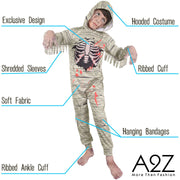 A2Z 4 Kids Girls Boys Spine Chilling Zombie Egyptian Mummy Halloween Attire Hooded Shredded Sleeves Ribbed Cuffs Soft Fabric Perfect Outfit for Trick or Treating and Halloween Parties - A2Z 4 Kids