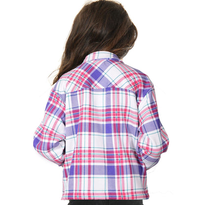 Kids Girls Checks Print Jackets Longline Fleece Collared Fashion Coat 5-13 Years