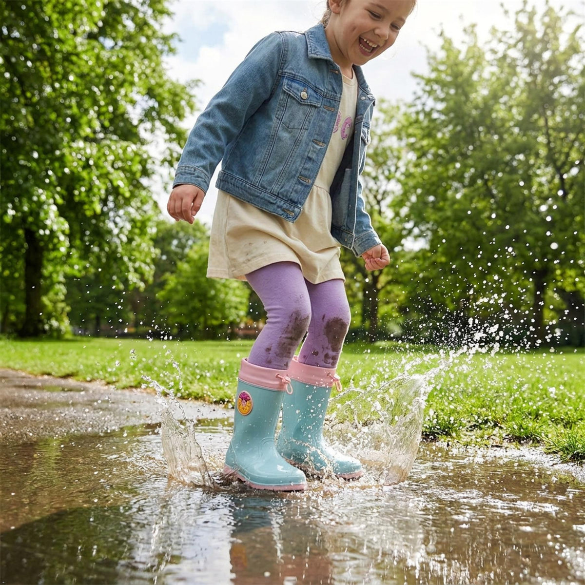 Kids Waterproof Wellington  PVC Rain Wellies Adjustable Warm Lined Non Slip Sole