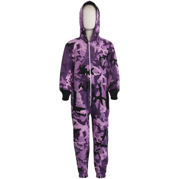 A2Z 4 Kids Boys Girls Fleece Onesie Designer's Camouflage Purple Print All In One Jumpsuit Playsuit New Age 5 6 7 8 9 10 11 12 13 Years