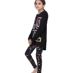 Kids Girls Long Sleeves Love Print Black T Shirt Top & Splash Legging Outfit Set