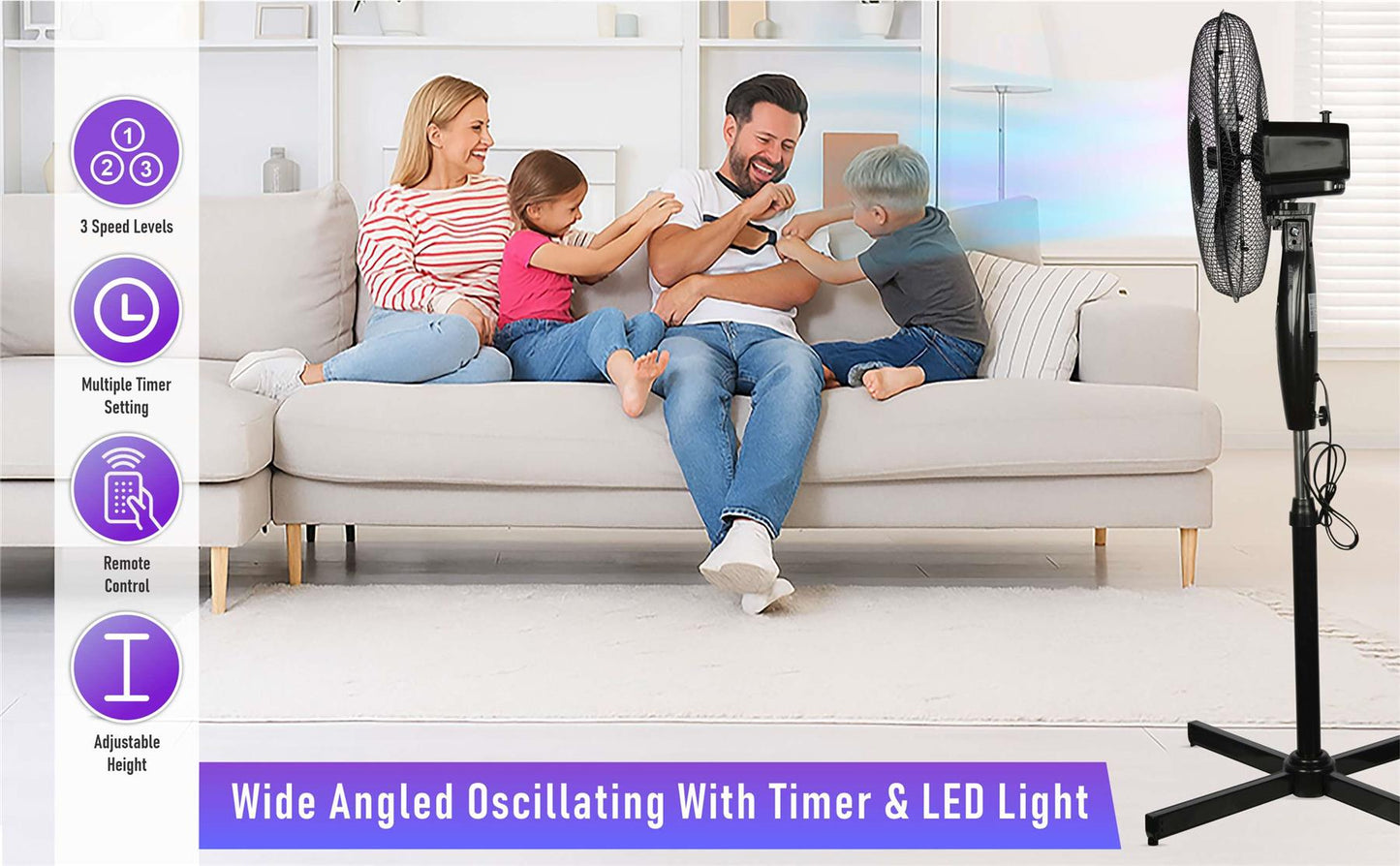 A2Z Pedestal Fan 16 Inch 3-Speed Setting Remote Control Electric Standing Fan