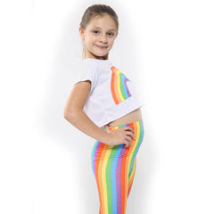 Kids Girls Crop Top & Legging Set Rainbow Fashion Two Piece Outfit Clothing Set