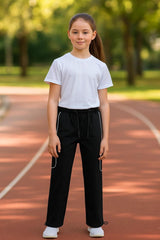 Kids Girls Cargo Trousers Elasticated Waist Drawstring Joggers Activewear Pant